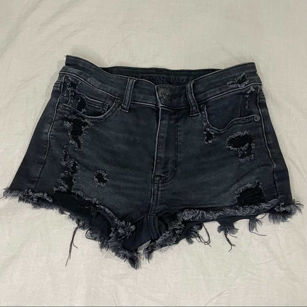 American Eagle High Rise Shortie Black Jean Shorts